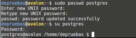 Password al usuario de postgreSQL