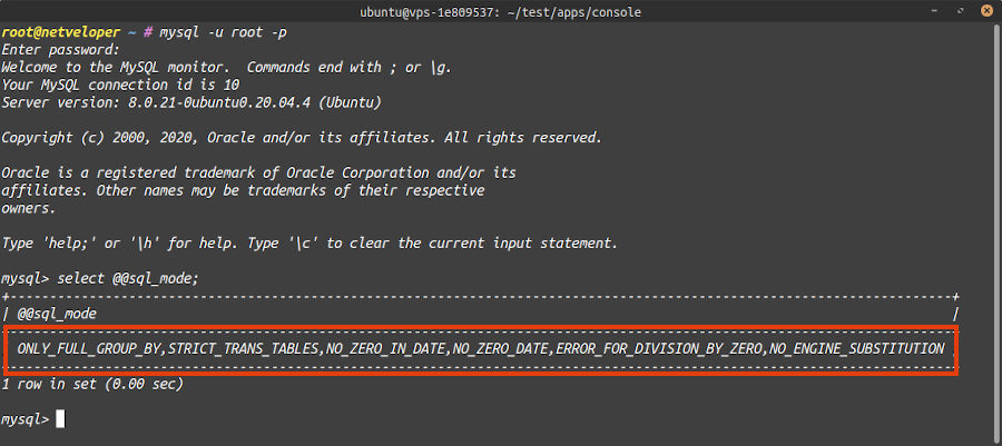 Select @@sql_mode