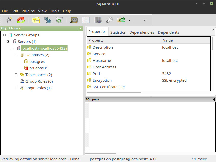 Conectar pgadmin3 con el servidor de postgreSQL