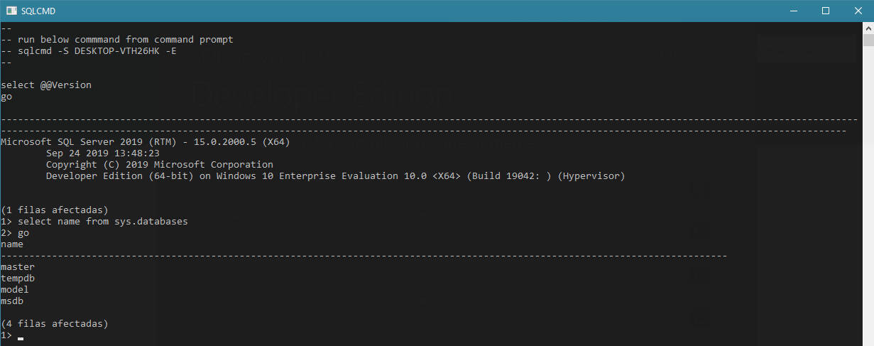 Instalación básica de SQL Server - consola SQLCMD