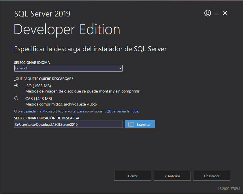 Instalación de SQL Server - Descargar ficheros de instalación