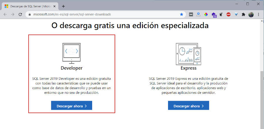 Descargar SQL Server Developer