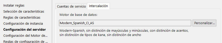 Instalación de SQL Server - Configuración de la  intercalación (collate)